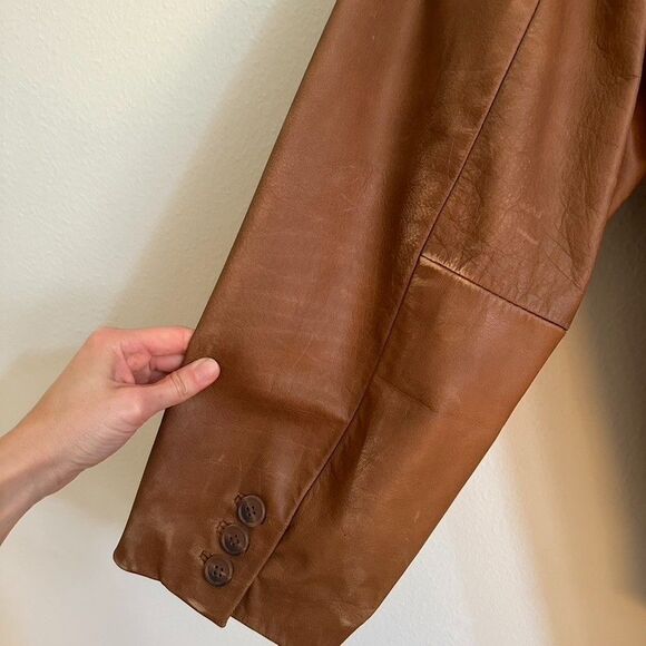 Roundtree & Yorke Mens XL Brown Genuine Leather Blazer Jacket Vintage Workwear - Picture 7 of 16